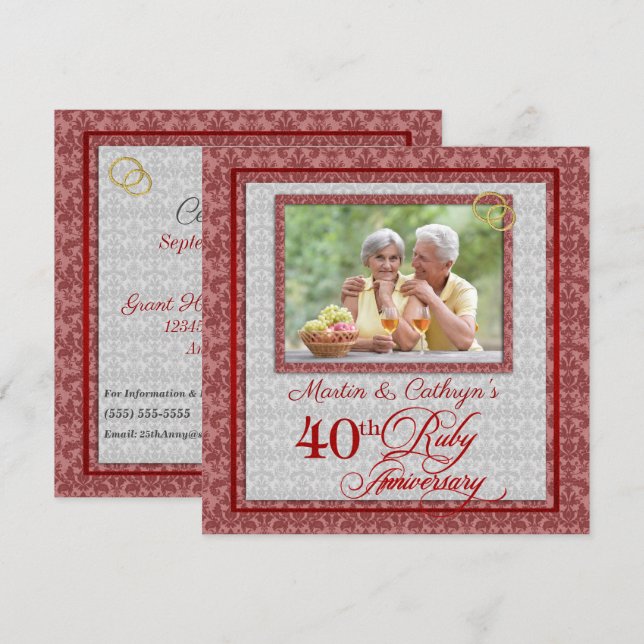 40th Ruby Anniversary Red and Silver Invitation (Front/Back)