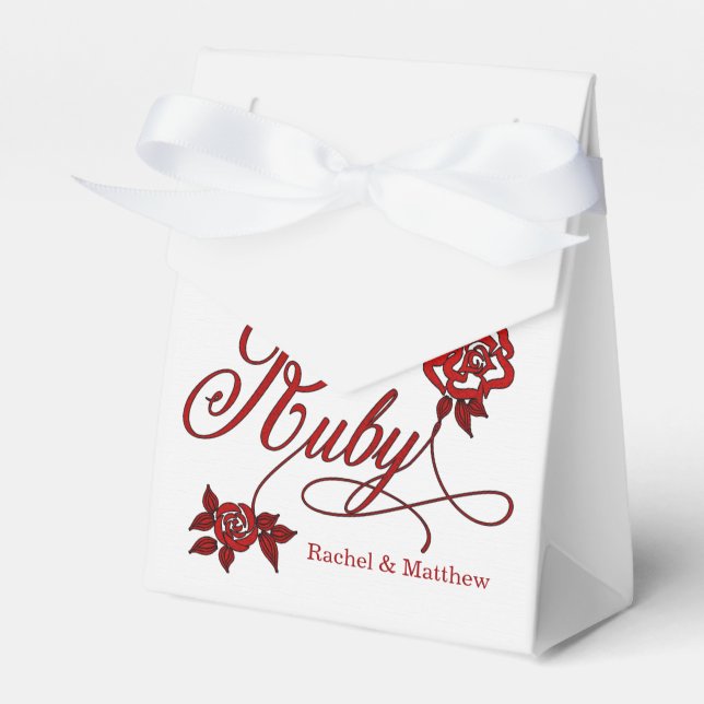 40th Ruby Anniversary with Date and Initials Favor Box (Front Side)