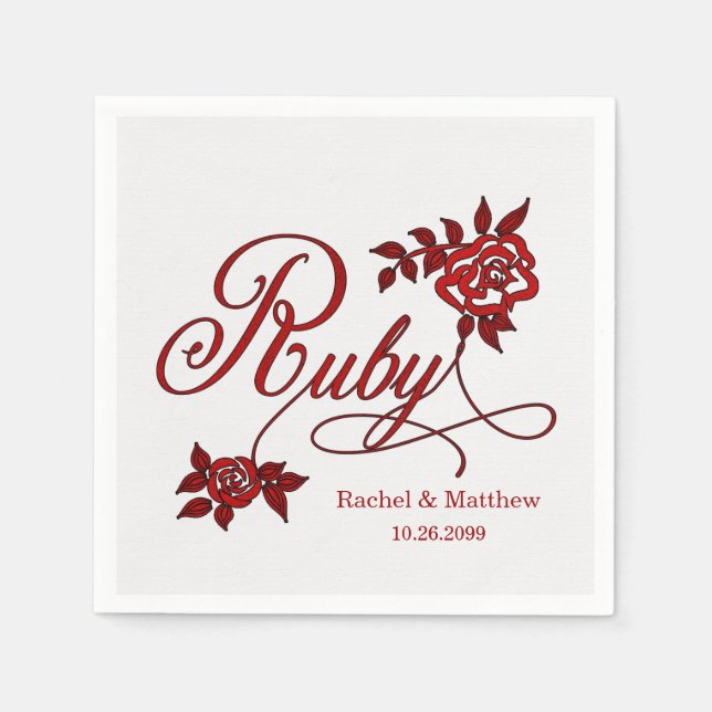 40th Ruby Anniversary with Date and Initials Napkin (Front)