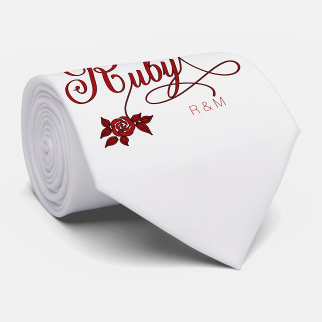 40th Ruby Anniversary with Date and Initials Tie (Rolled)