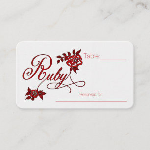 40th Ruby Anniversary with White Roses Place Card