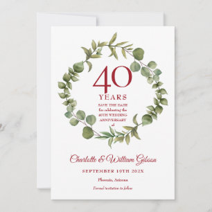 40th Ruby Anniversary Woodland Greenery Save The Date