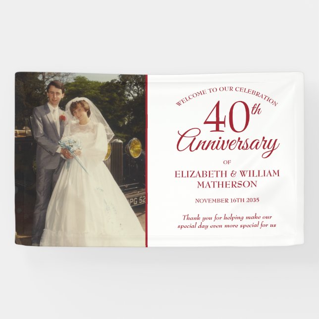 40th Ruby Anniversary Your Wedding Photo Welcome Banner (Horizontal)