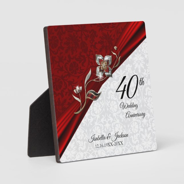 40th Ruby Floral Wedding Anniversary  Plaque (Front)