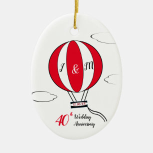 40th ruby hot air balloon anniversary ceramic ornament