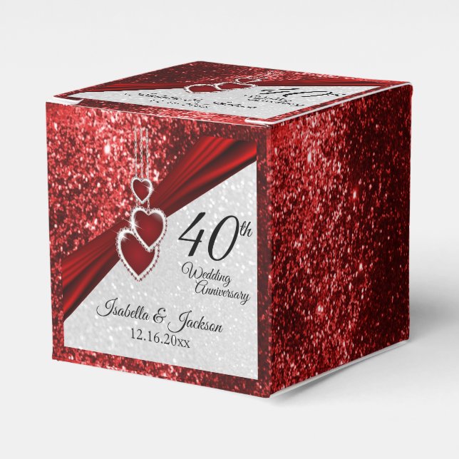 40th Ruby Red and Glitter  Anniversary Favor Box (Front Side)