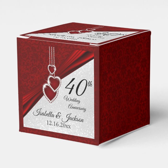 40th Ruby Red and White Glitter  Anniversary Favor Box (Front Side)