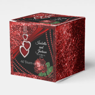 40th Ruby Red Glitter and Rose Anniversary Favor Box