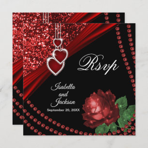 40th Ruby Red Glitter and Rose Rsvp Invitation
