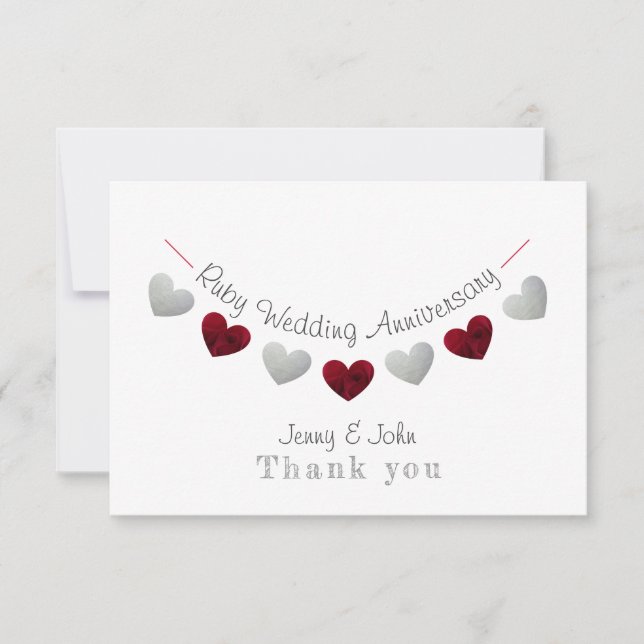 40th ruby & silver wedding anniversary bunting thank you card (Front)