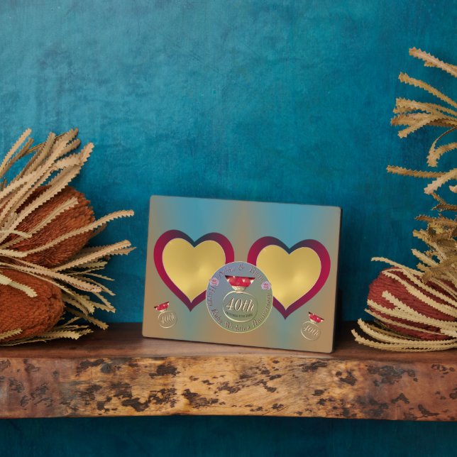 40th Ruby Wedding Anniversary 2 Heart Photos  Plaque (Side)