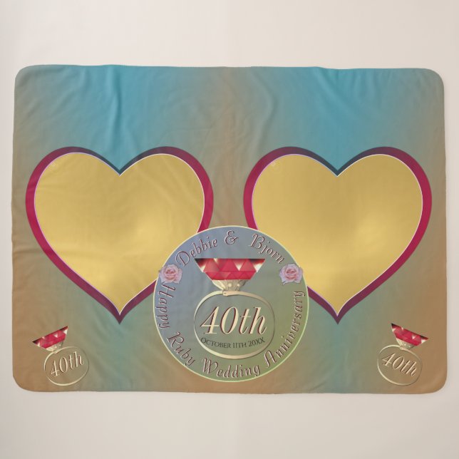 40th Ruby Wedding Anniversary 2 Heart Photos  Sherpa Blanket (Front (Horizontal))