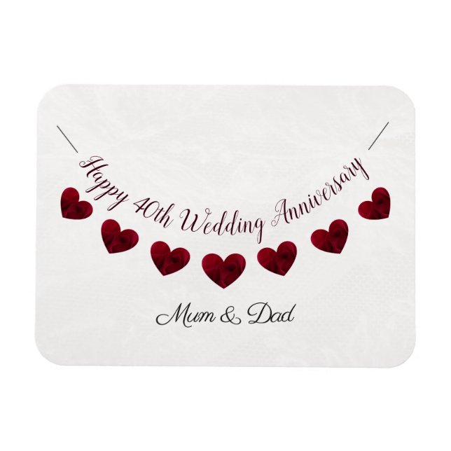 40th Ruby Wedding Anniversary bunting mom & dad Magnet (Horizontal)