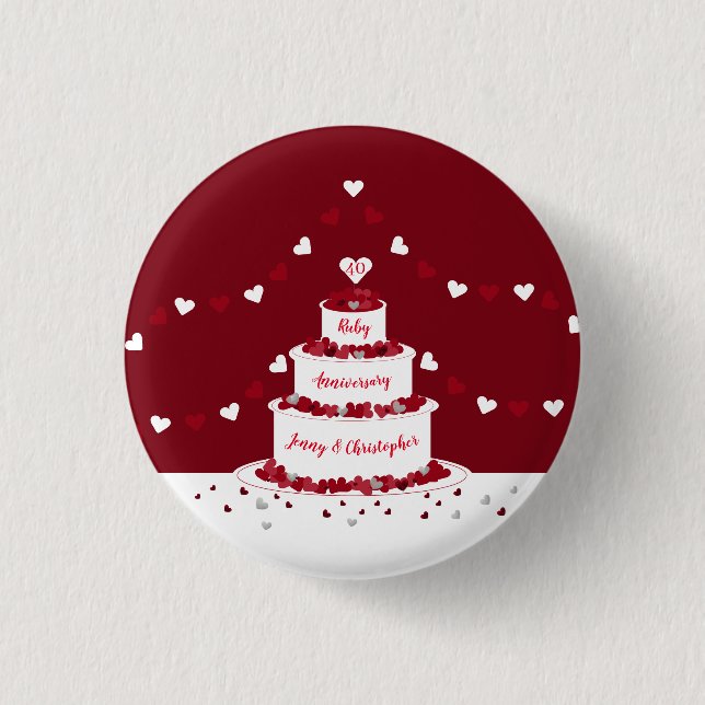 40th ruby wedding anniversary cake design 1 inch round button (Front)