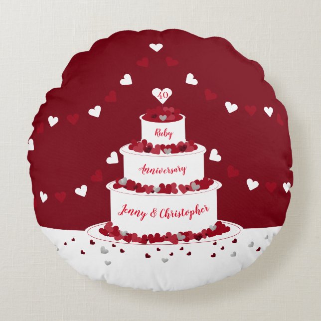 40th ruby wedding anniversary cake design round pillow (Front)