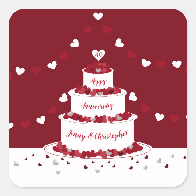 40th ruby wedding anniversary cake design square sticker (Front)