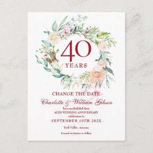 40th Ruby Wedding Anniversary Change the Date Announcement Postcard