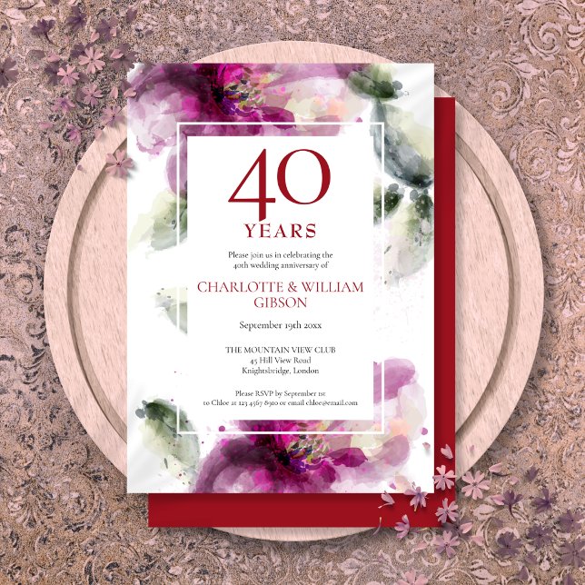 40th Ruby Wedding Anniversary Chic Lilies Floral  Invitation (40th Ruby Wedding Anniversary Chic Lilies Floral Invitation)
