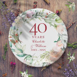 40th Ruby Wedding Anniversary Chic Roses Floral Paper Plate<br><div class="desc">Featuring a delicate watercolor floral garland,  these chic botanical 40th wedding anniversary paper plates can be personalized with your special ruby anniversary information in elegant ruby text. Designed by Thisisnotme©</div>