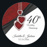 40th Ruby Wedding Anniversary Classic Round Sticker<br><div class="desc">Stickers. Round Labels in a 40th, 52nd or 80th Ruby Wedding Anniversary design, a perfect way to embellishing your products in an unique way. ⭐This Product is 100% Customizable. Graphics and / or text can be deleted, moved, resized, changed around, rotated, etc... 99% of my designs in my store are...</div>