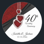 40th Ruby Wedding Anniversary Classic Round Sticker<br><div class="desc">Stickers. Round Labels in a 40th, 52nd or 80th Ruby Wedding Anniversary design, a perfect way to embellishing your products in an unique way. ⭐This Product is 100% Customizable. Graphics and / or text can be deleted, moved, resized, changed around, rotated, etc... 99% of my designs in my store are...</div>