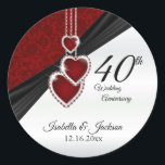 40th Ruby Wedding Anniversary Classic Round Sticker<br><div class="desc">Stickers. Round Labels in a 40th, 52nd or 80th Ruby Wedding Anniversary design, a perfect way to embellishing your products in an unique way. This design works well for a birthdays or any other kind of occasion or event by simply changing the wording. ⭐This Product is 100% Customizable. Graphics and...</div>