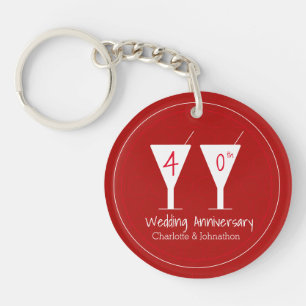 40th Ruby Wedding Anniversary cocktail design Keychain