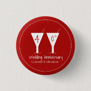 40th Ruby Wedding Anniversary cocktail glass 1 Inch Round Button