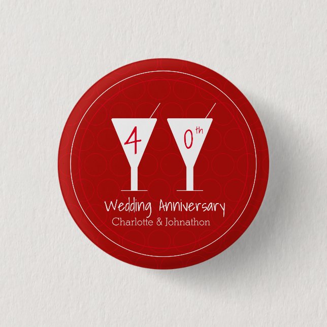 40th Ruby Wedding Anniversary cocktail glass 1 Inch Round Button (Front)
