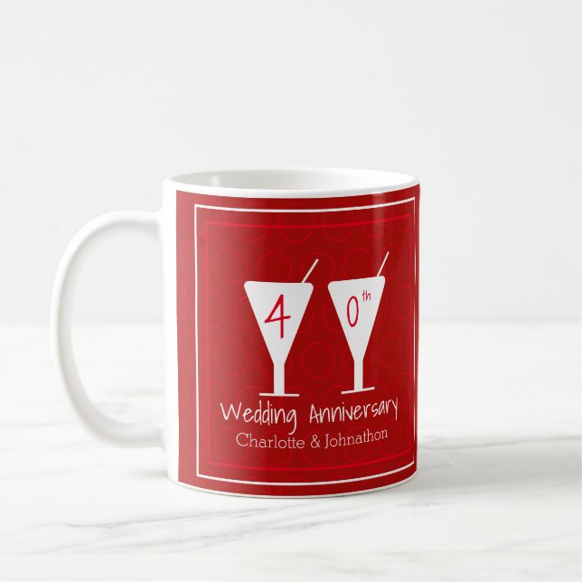 40th Ruby Wedding Anniversary cocktail glass Coffee Mug (Left)