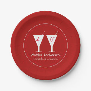 40th ruby wedding anniversary cocktail party red paper plate