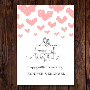 40th Ruby Wedding Anniversary Couple Hearts Card