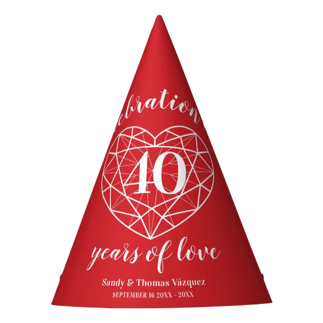 40th ruby wedding anniversary custom party hats (Front)
