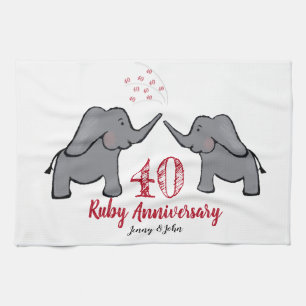 40th ruby wedding anniversary cute elephant kitchen towel