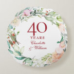 40th Ruby Wedding Anniversary Elegant Floral Round Pillow<br><div class="desc">Featuring a delicate watercolor floral garland,  this chic botanical 40th wedding anniversary keepsake pillow can be personalised with your special anniversary information in elegant ruby red text. Designed by Thisisnotme©</div>
