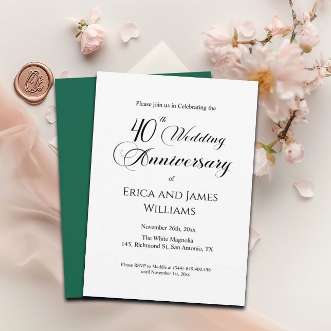 40th Ruby Wedding Anniversary Elegant Script Invitation (Creator Uploaded)