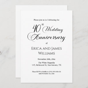 40th Ruby Wedding Anniversary Elegant Script Invitation