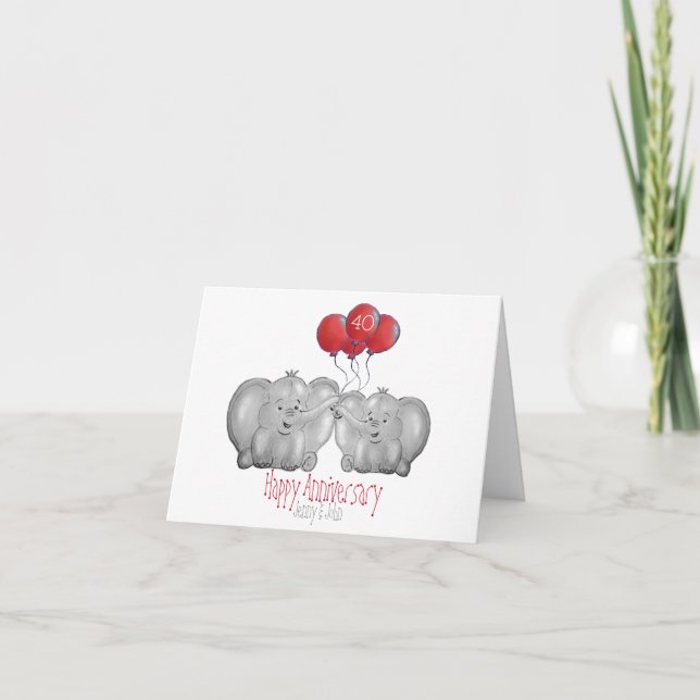 40th ruby wedding anniversary elephant card (Front)