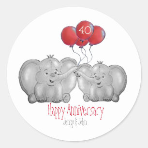 40th ruby wedding anniversary elephant classic round sticker
