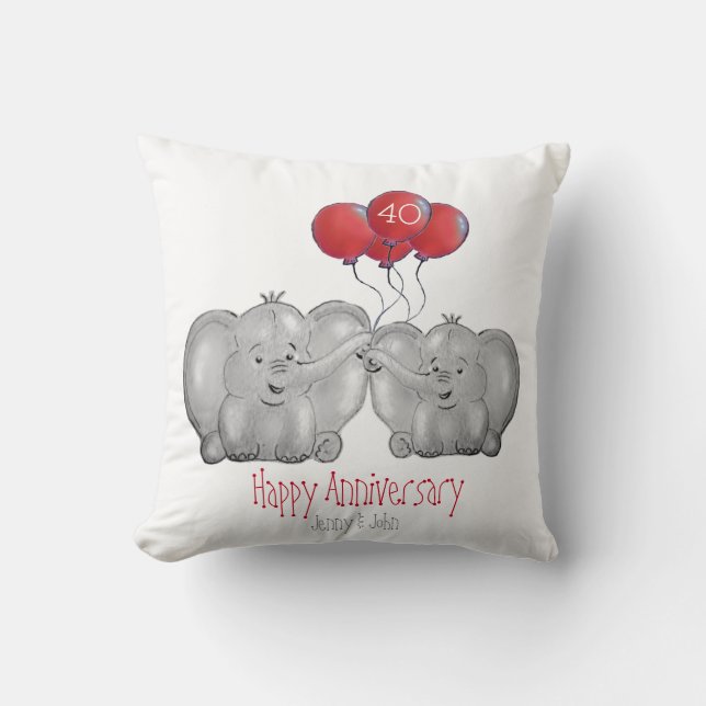 40th ruby wedding anniversary elephant gift throw pillow (Front)