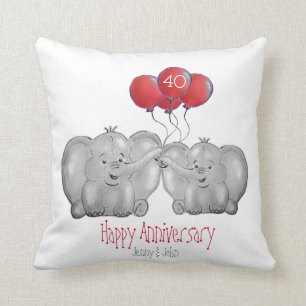 40th ruby wedding anniversary elephant gift throw pillow