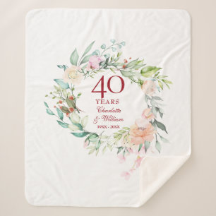 40th Ruby Wedding Anniversary Floral Garland Sherpa Blanket