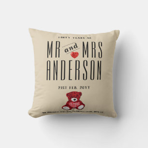 40th RUBY Wedding Anniversary Gift Personalized Throw Pillow