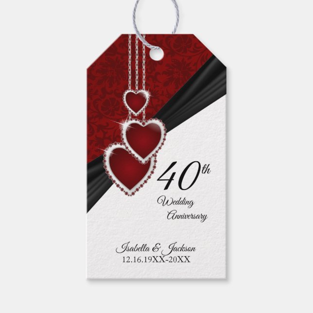 40th Ruby Wedding Anniversary Gift Tags (Front)