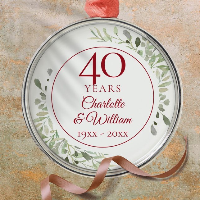 40th Ruby Wedding Anniversary Greenery Metal Ornament (40th Ruby Wedding Anniversary Greenery Metal Ornament)
