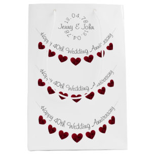 40th Ruby Wedding Anniversary heart gift bag