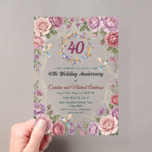 40th Ruby Wedding Anniversary Hummingbirds Acrylic Invitations