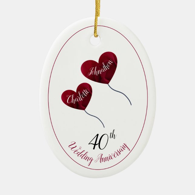 40th ruby wedding anniversary husband & wife gift ceramic ornament (Front)