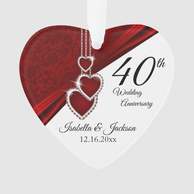 40th Ruby Wedding Anniversary Keepsake Ornament (Front)