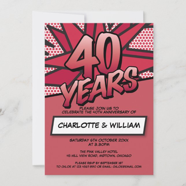 40th Ruby Wedding Anniversary Modern Fun Invitation (Front)